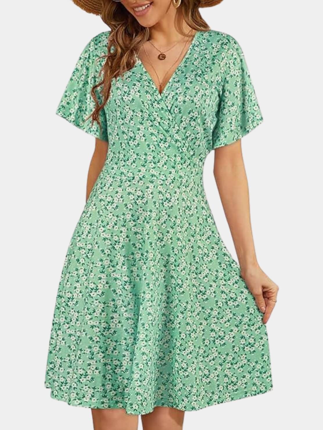 Short Sleeve V-Neck Midi Dress