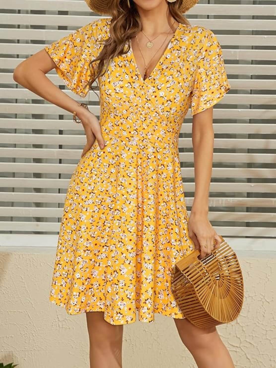 Short Sleeve V-Neck Midi Dress