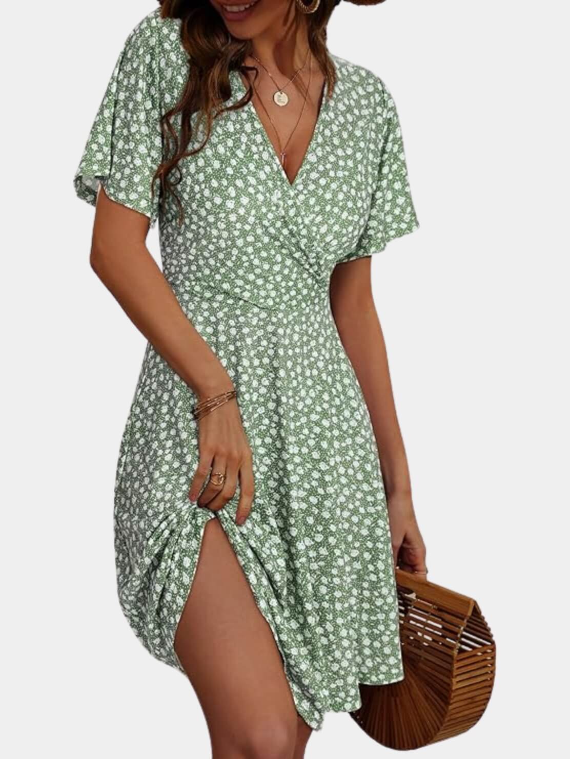 Short Sleeve V-Neck Midi Dress