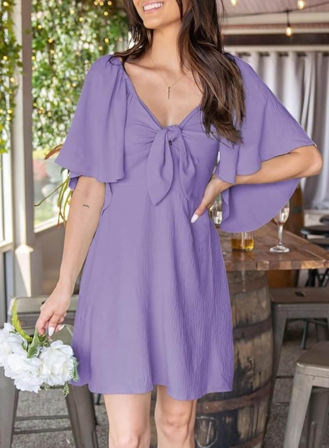 V-Neck Bow Tie Mini Dress