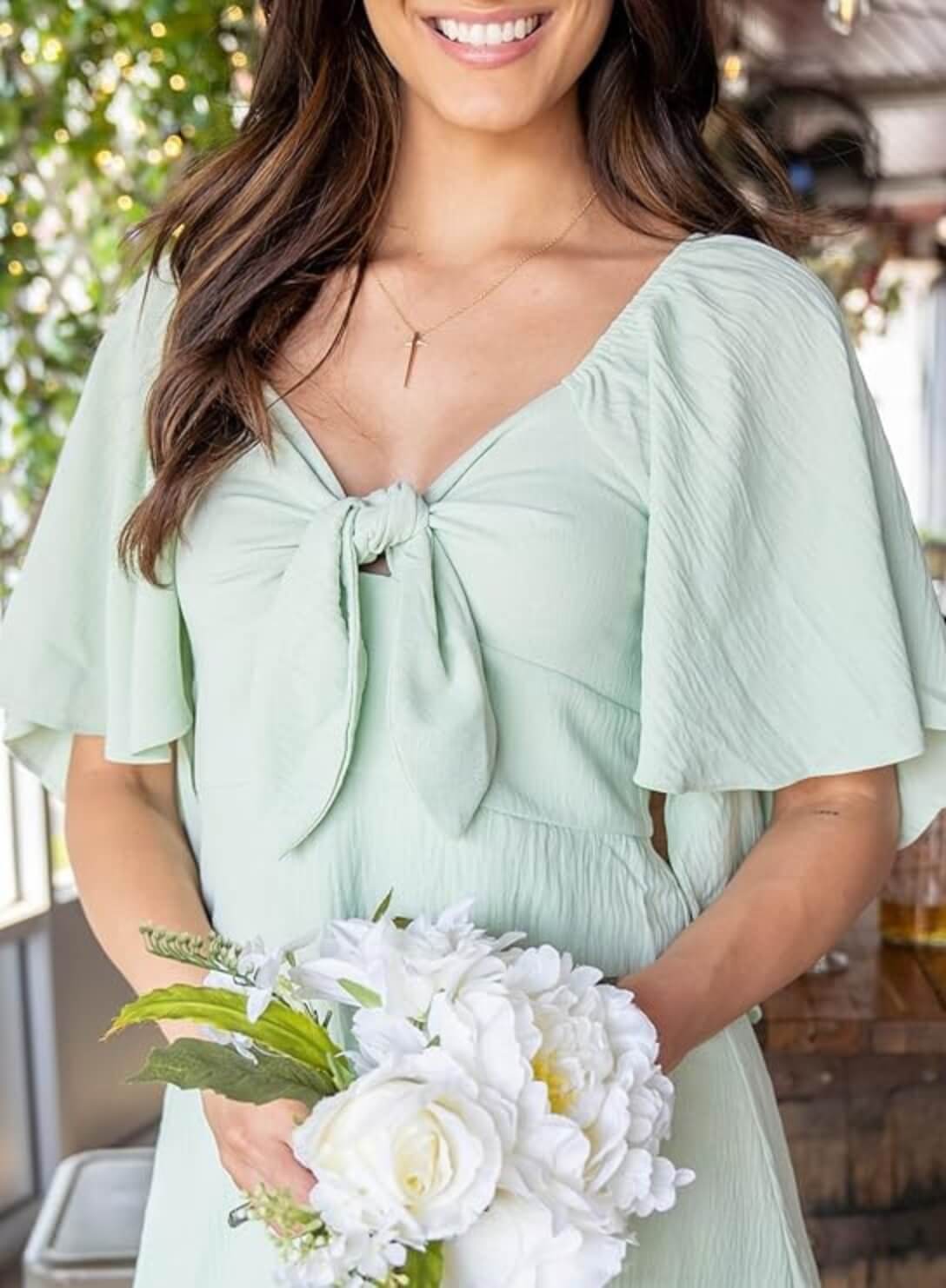 V-Neck Bow Tie Mini Dress