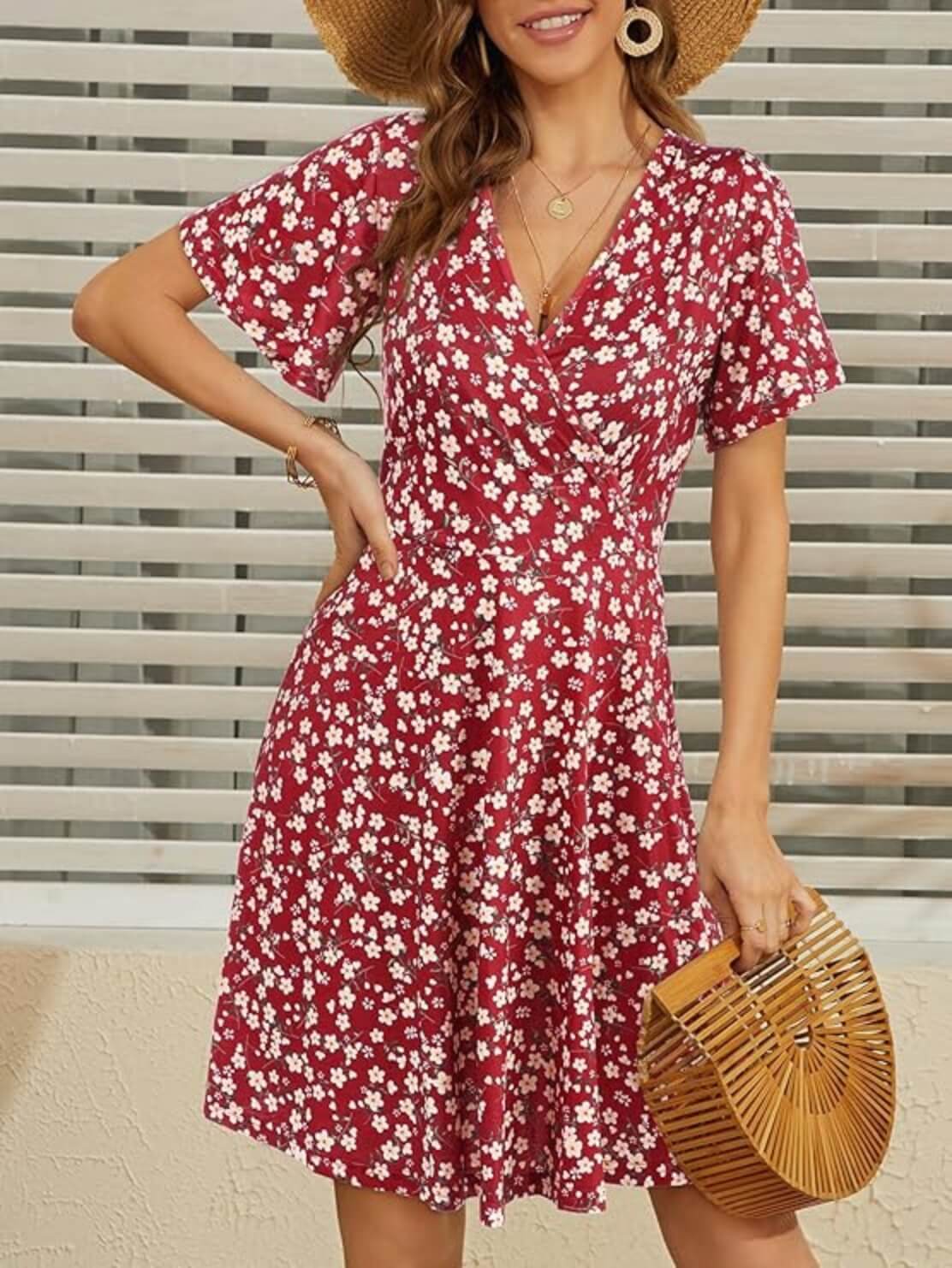 Short Sleeve V-Neck Midi Dress