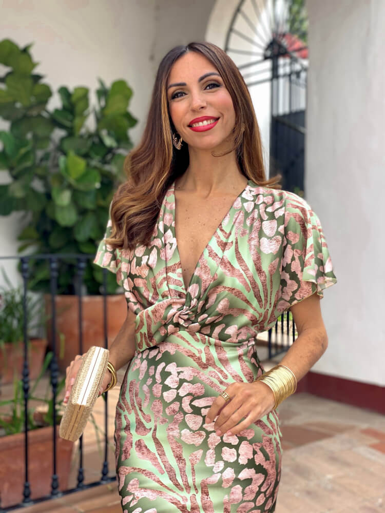 Green Floral Wrap Dress