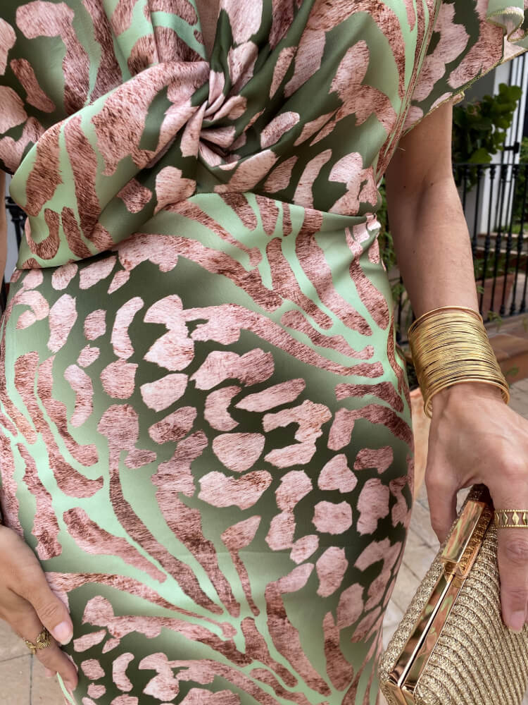 Green Floral Wrap Dress