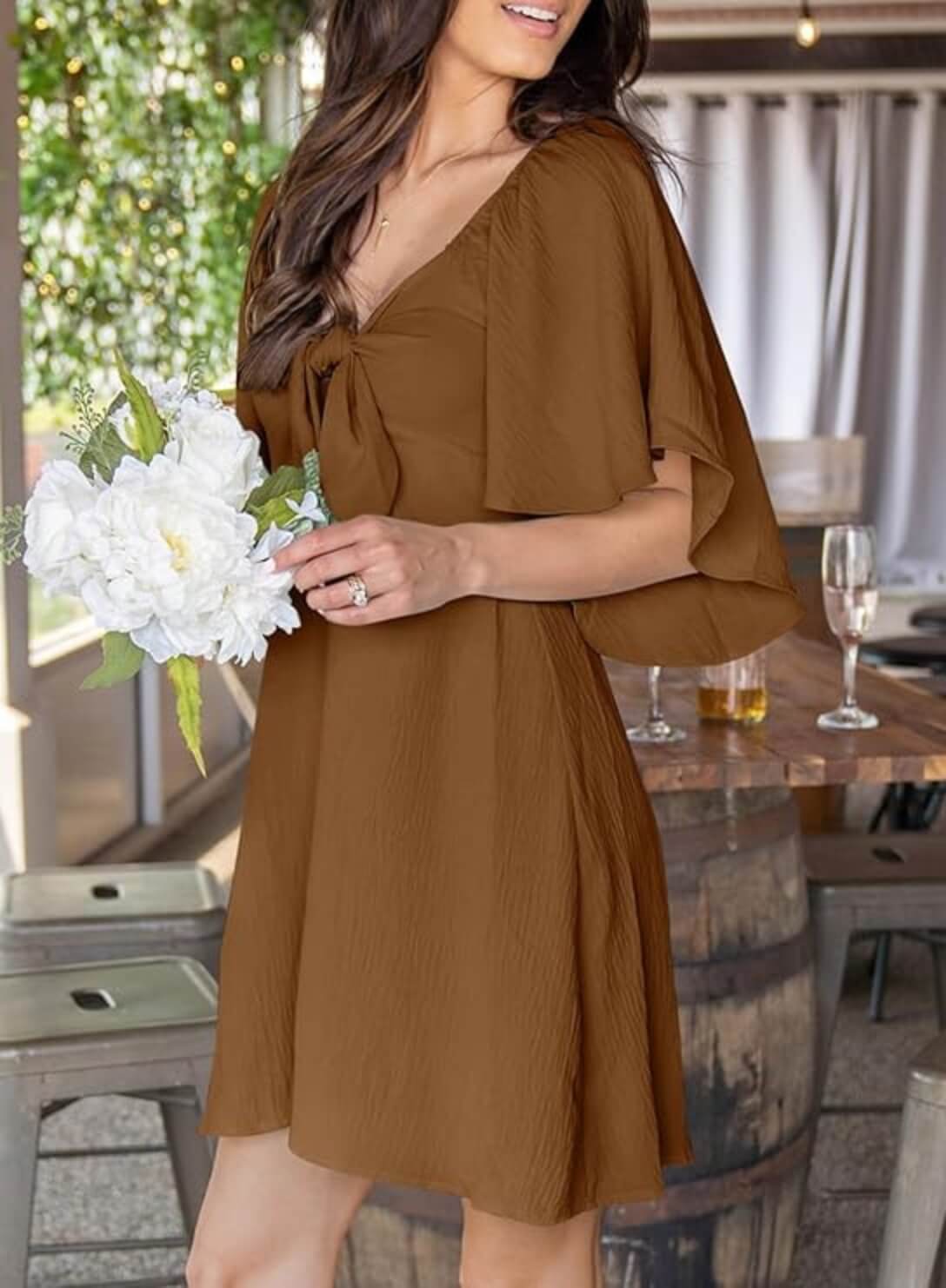 V-Neck Bow Tie Mini Dress