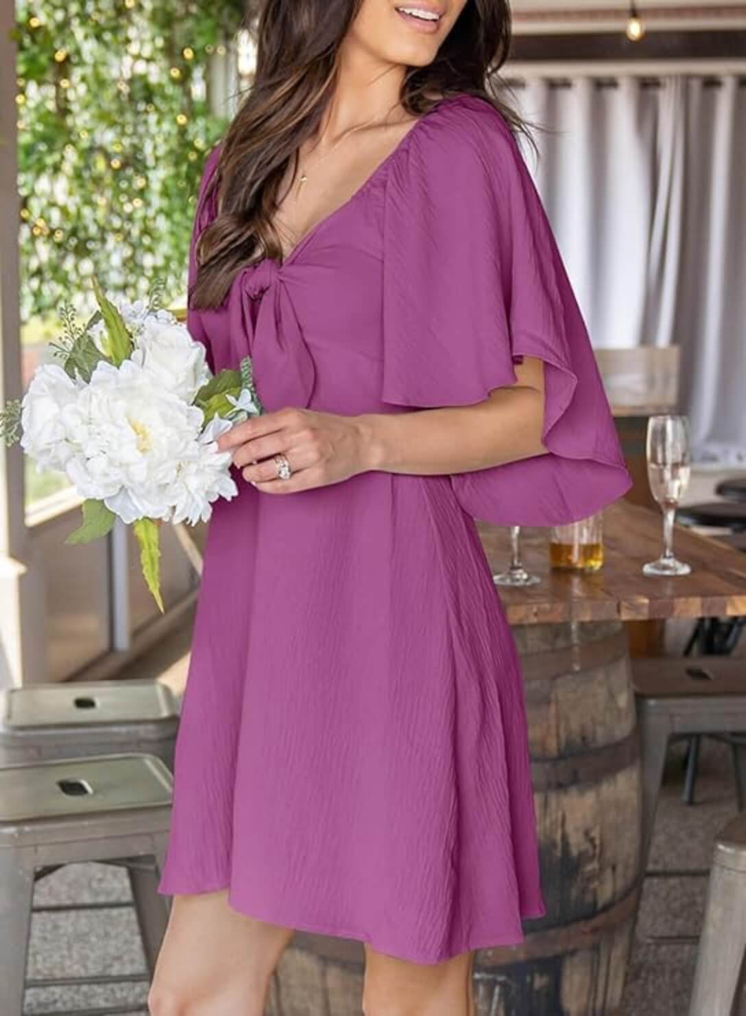 V-Neck Bow Tie Mini Dress