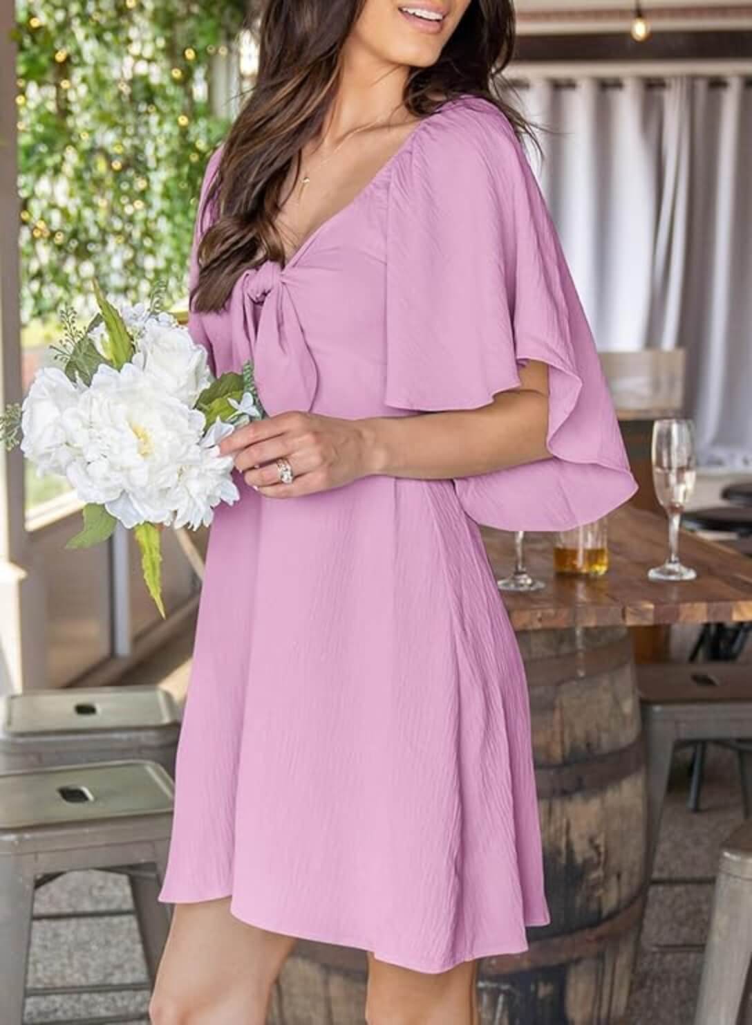 V-Neck Bow Tie Mini Dress