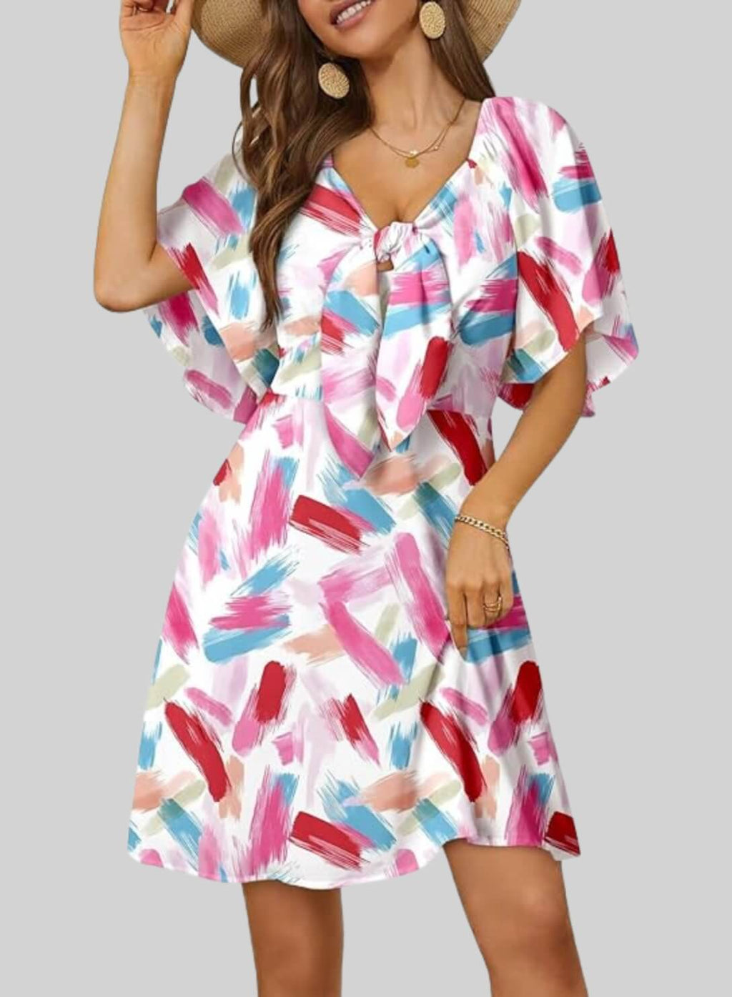 V-Neck Bow Tie Mini Dress