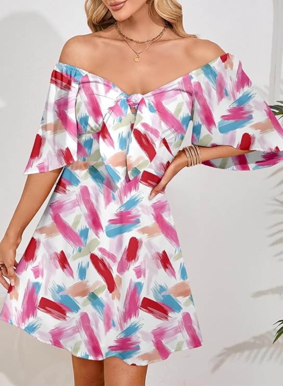 V-Neck Bow Tie Mini Dress