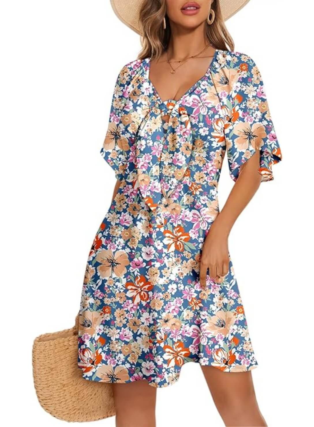 V-Neck Bow Tie Mini Dress