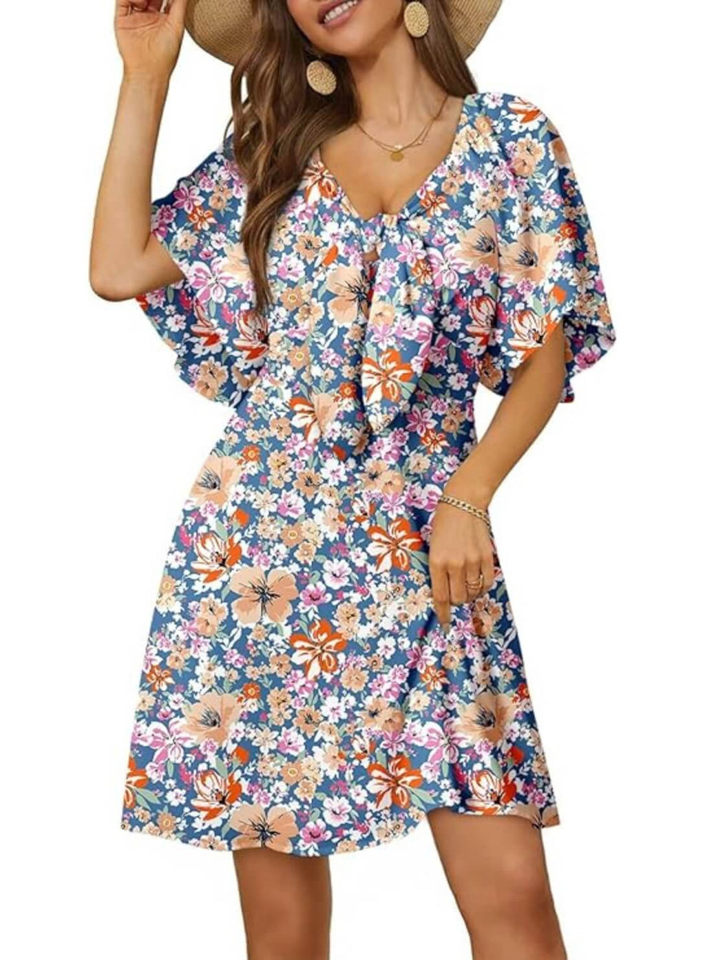 V-Neck Bow Tie Mini Dress