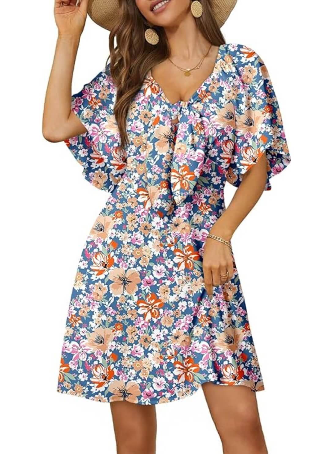 V-Neck Bow Tie Mini Dress