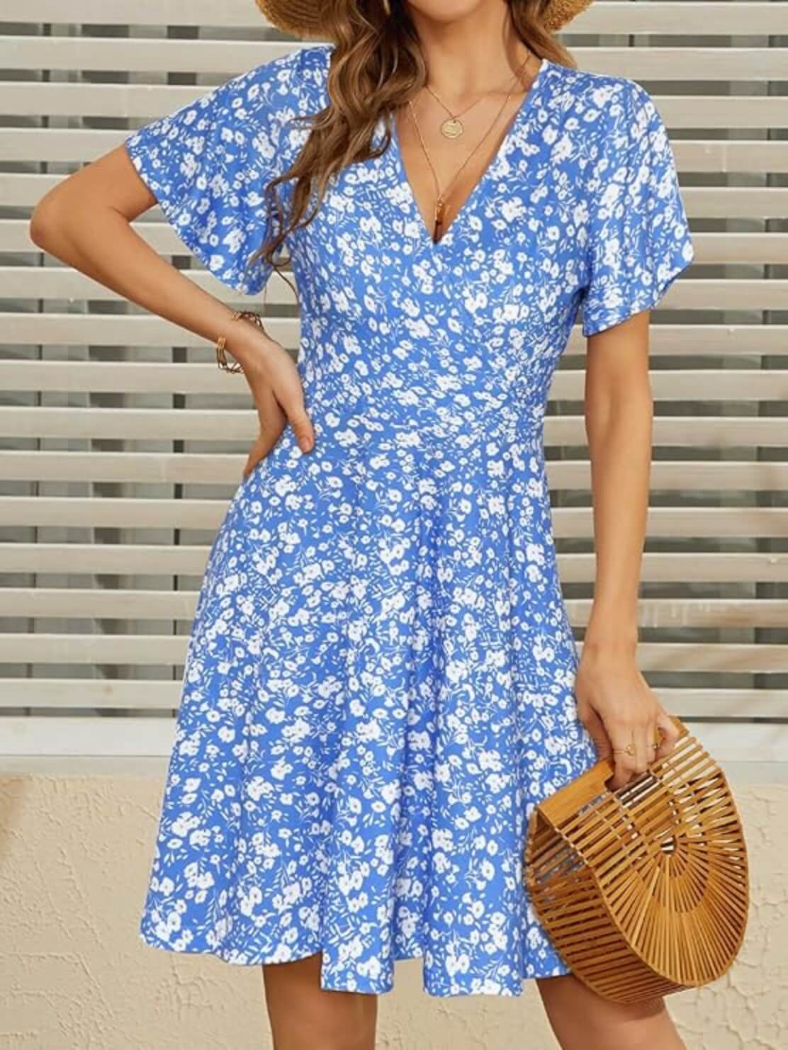 Short Sleeve V-Neck Midi Dress