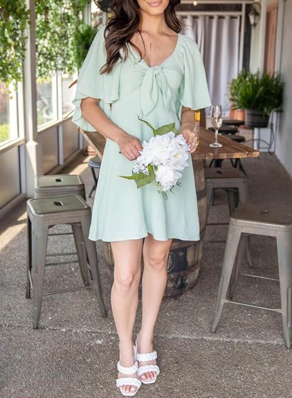 V-Neck Bow Tie Mini Dress